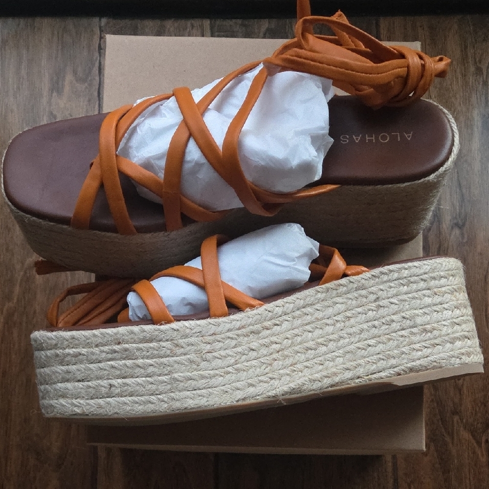 ALOHAS Paw Paw Spritz Orange Espadrille Flatform Sandals. NWT. Size 41 - Picture 3 of 7
